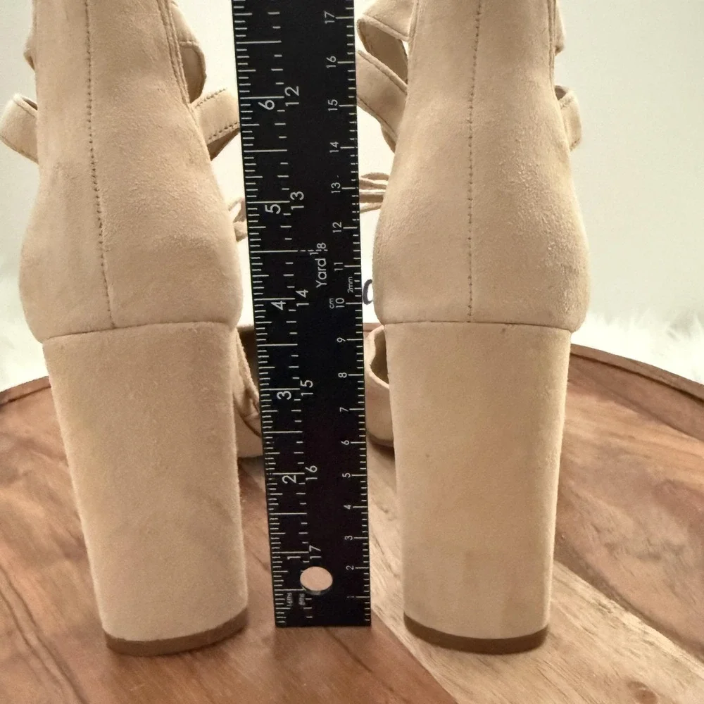 Gianni Bini Bealiina Pumps Womens 7M Tan Excellent Suede Lace Up Block Heel